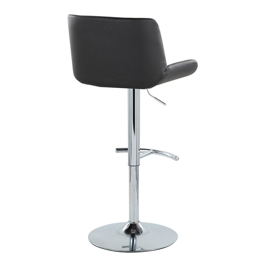 Santi Upholstered Adjustable Barstool - Set of 2 - Chrome Metal, Black PU