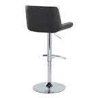 Santi Upholstered Adjustable Barstool - Set of 2 - Chrome Metal, Black PU