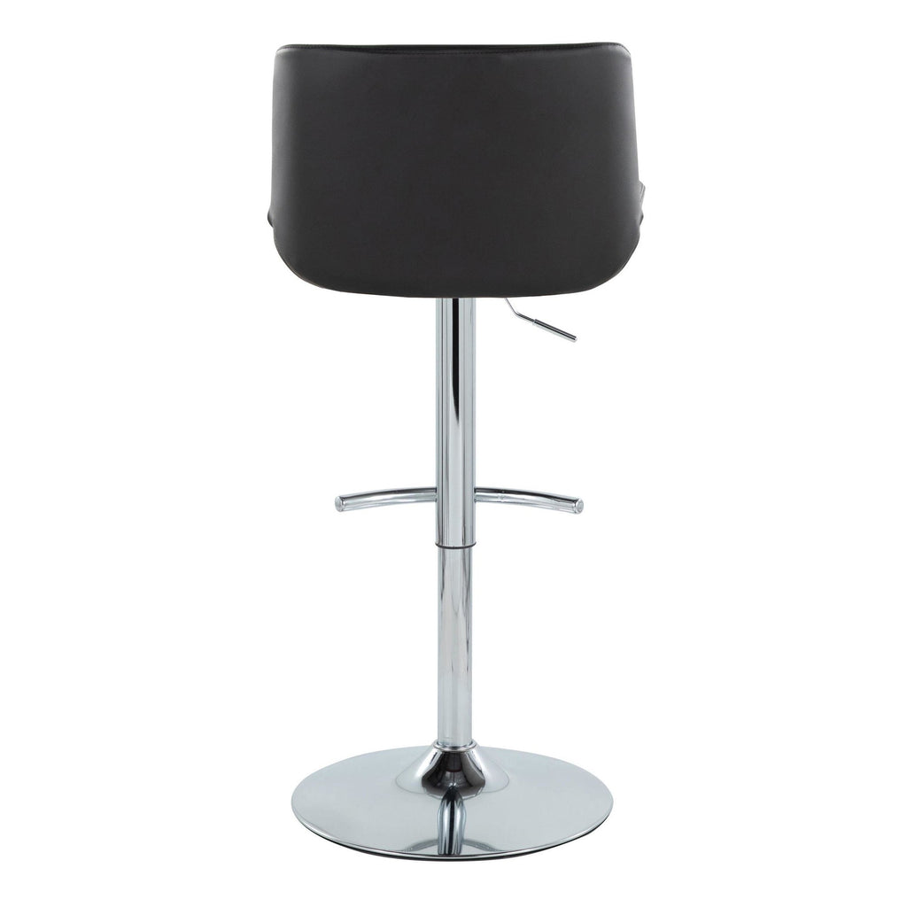 Santi Upholstered Adjustable Barstool - Set of 2 - Chrome Metal, Black PU