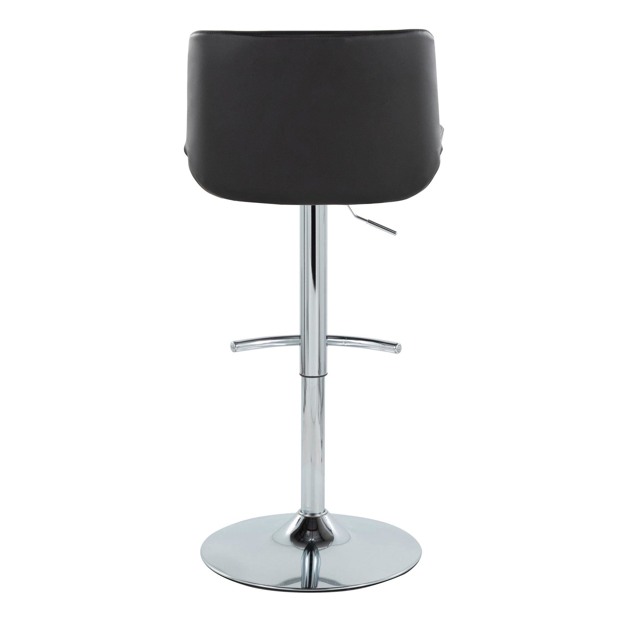 Santi Upholstered Adjustable Barstool - Set of 2 - Chrome Metal, Black PU