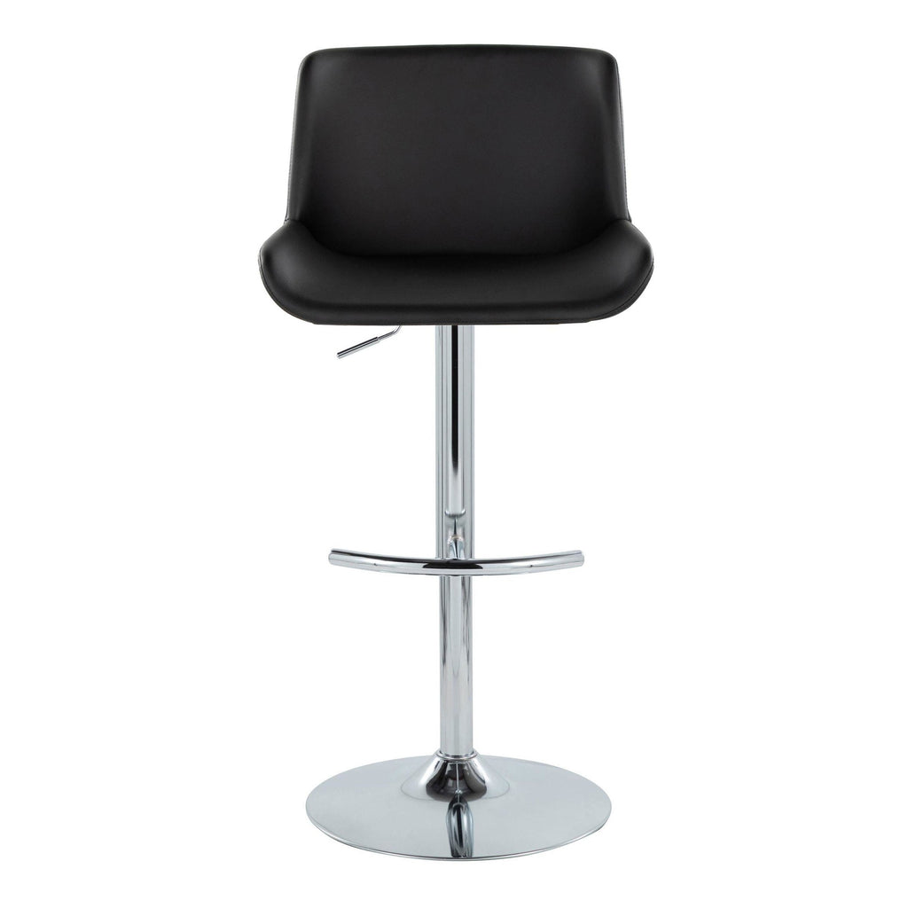 Santi Upholstered Adjustable Barstool - Set of 2 - Chrome Metal, Black PU