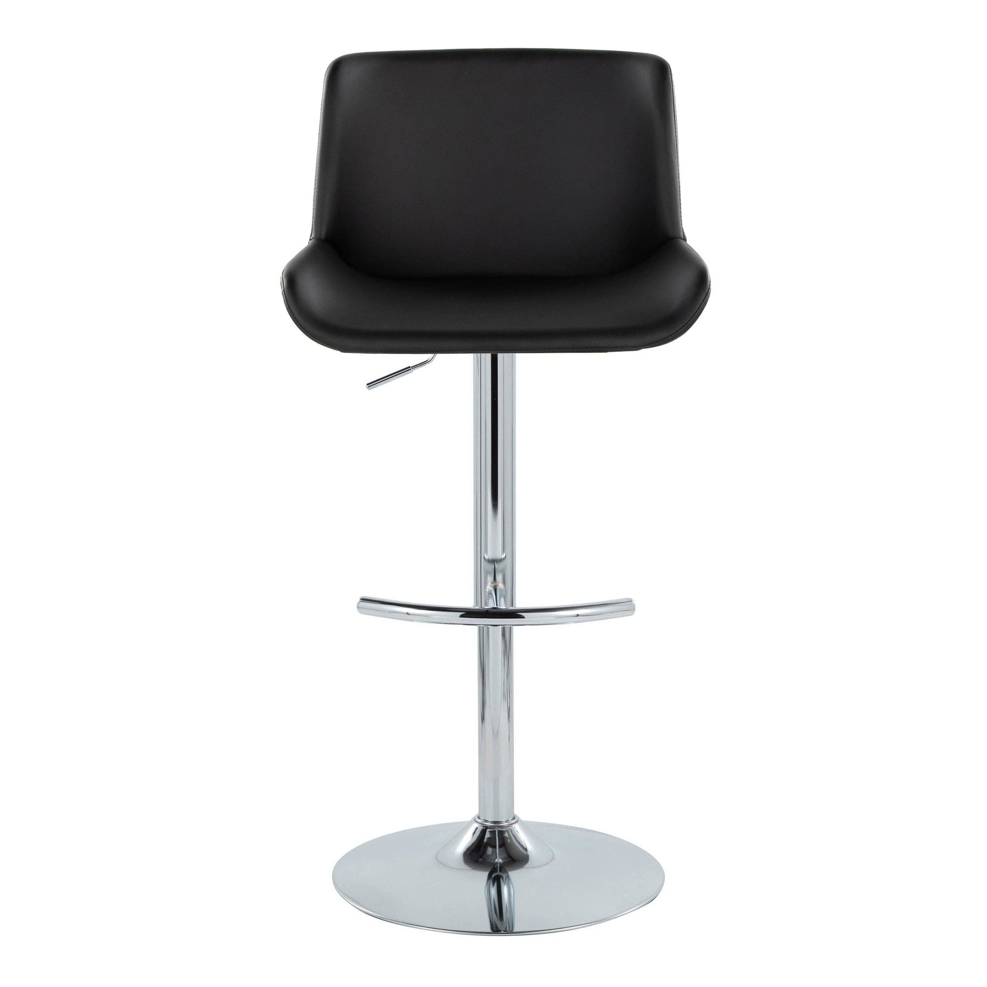 Santi Upholstered Adjustable Barstool - Set of 2 - Chrome Metal, Black PU