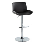 Santi Upholstered Adjustable Barstool - Set of 2 - Chrome Metal, Black PU
