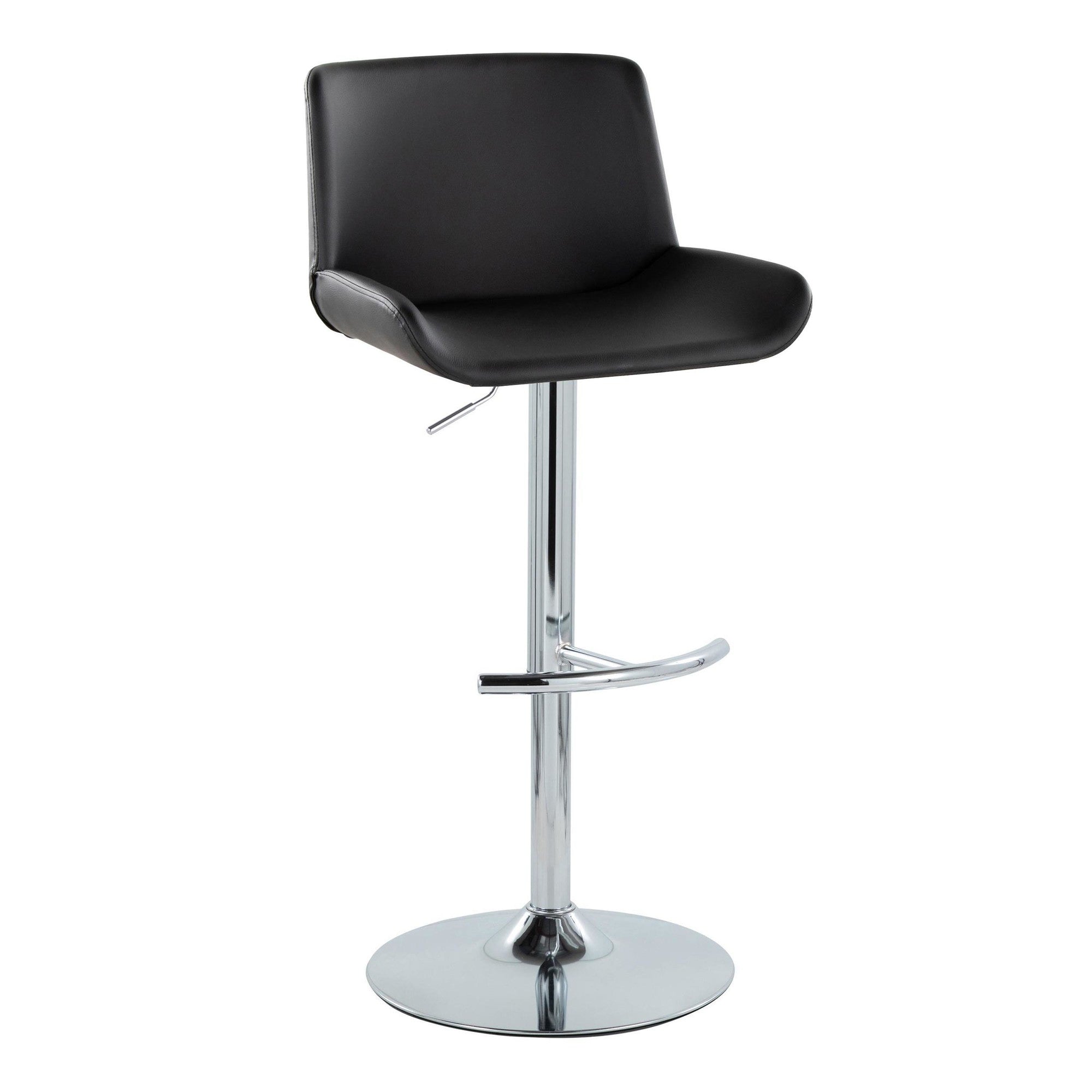 Santi Upholstered Adjustable Barstool - Set of 2 - Chrome Metal, Black PU