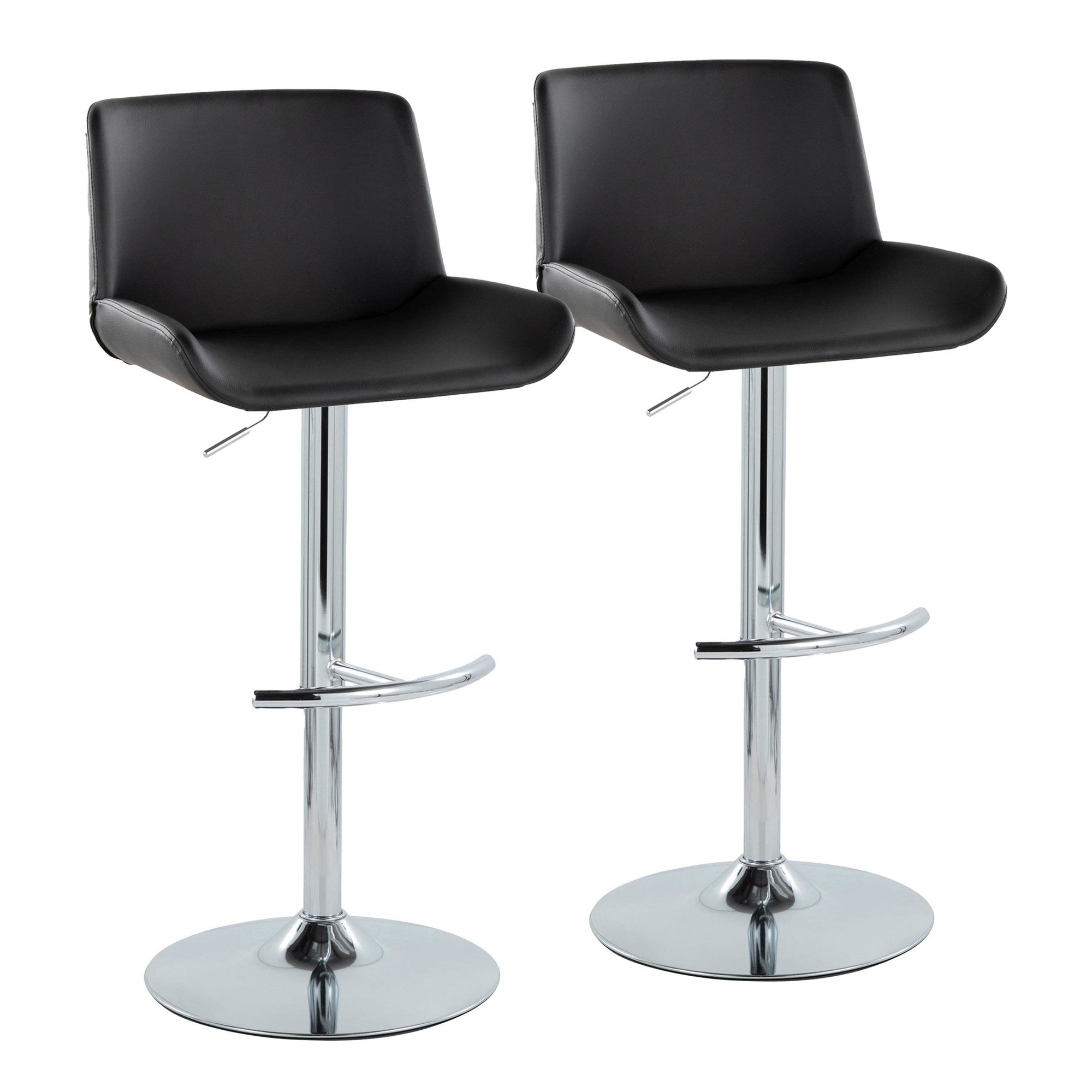 Santi Upholstered Adjustable Barstool - Set of 2 - Chrome Metal, Black PU