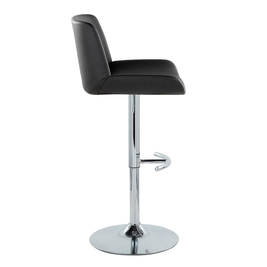 Santi Upholstered Adjustable Barstool - Set of 2 - Chrome Metal, Black PU