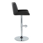 Santi Upholstered Adjustable Barstool - Set of 2 - Chrome Metal, Black PU