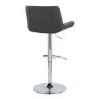 Santi Upholstered Adjustable Barstool - Set of 2 - Chrome Metal, Grey PU