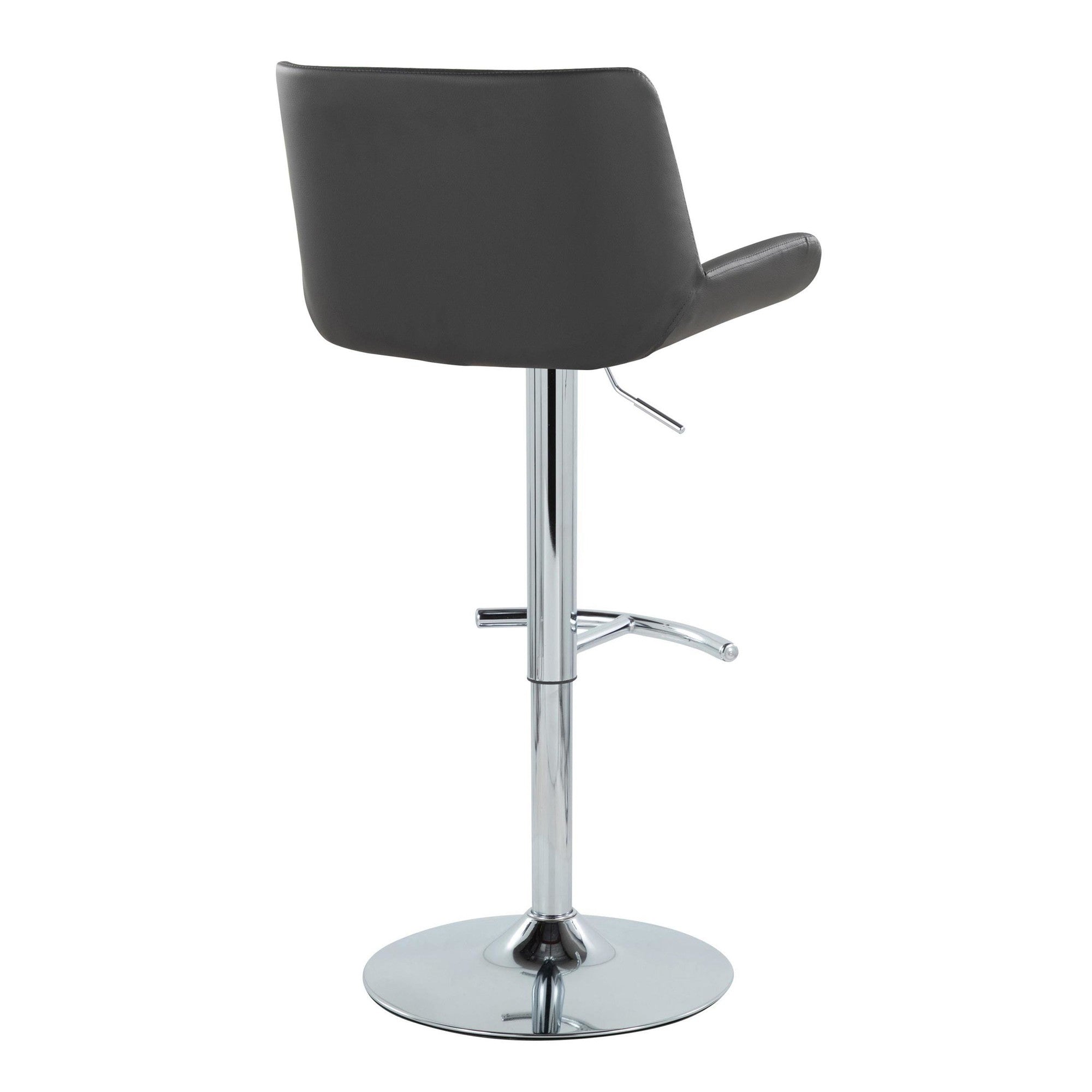 Santi Upholstered Adjustable Barstool - Set of 2 - Chrome Metal, Grey PU
