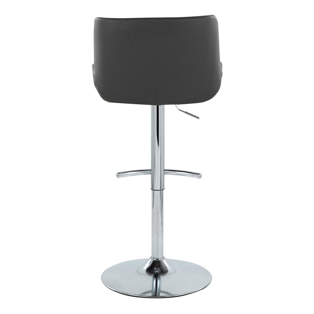 Santi Upholstered Adjustable Barstool - Set of 2 - Chrome Metal, Grey PU