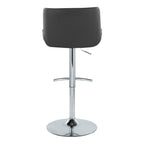 Santi Upholstered Adjustable Barstool - Set of 2 - Chrome Metal, Grey PU