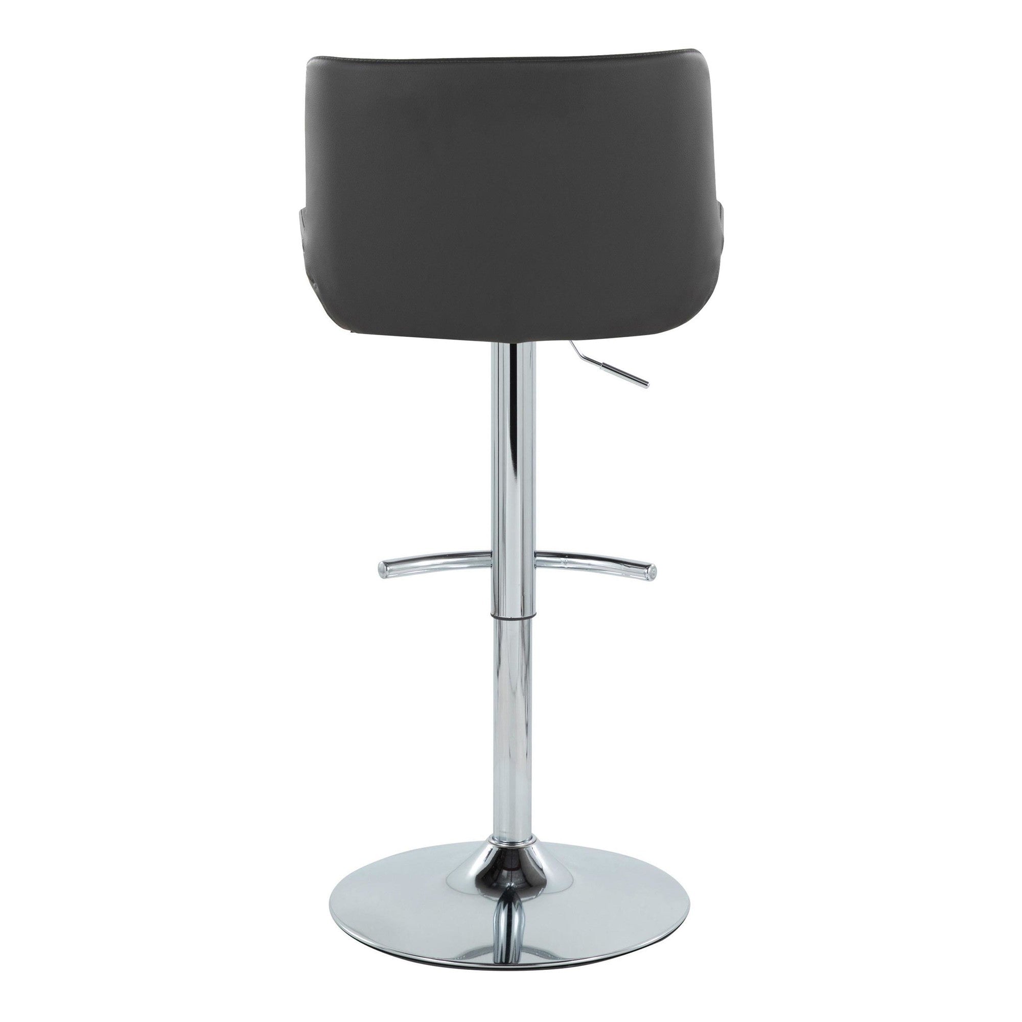 Santi Upholstered Adjustable Barstool - Set of 2 - Chrome Metal, Grey PU