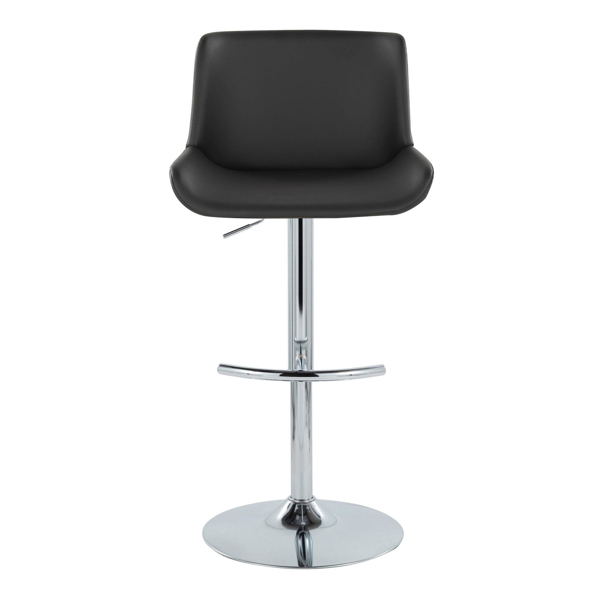 Santi Upholstered Adjustable Barstool - Set of 2 - Chrome Metal, Grey PU