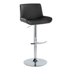 Santi Upholstered Adjustable Barstool - Set of 2 - Chrome Metal, Grey PU