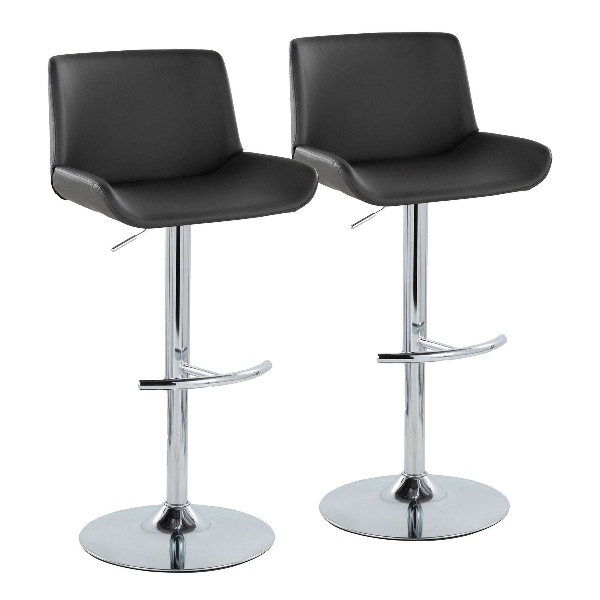 Santi Upholstered Adjustable Barstool - Set of 2 - Chrome Metal, Grey PU