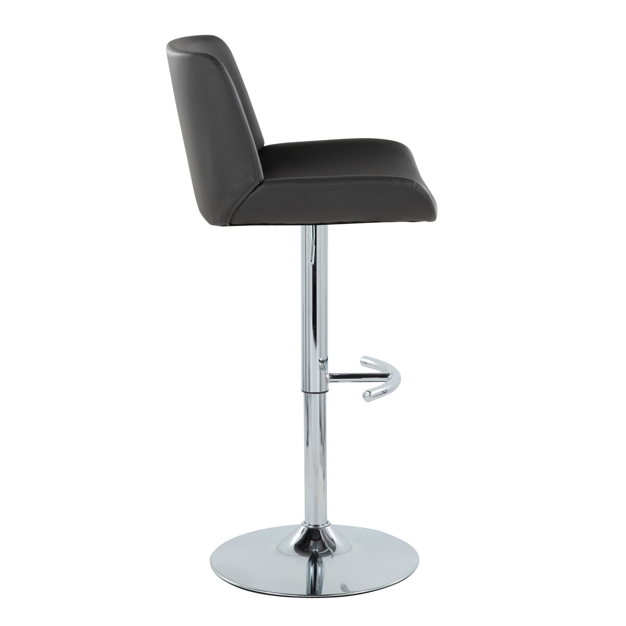 Santi Upholstered Adjustable Barstool - Set of 2 - Chrome Metal, Grey PU