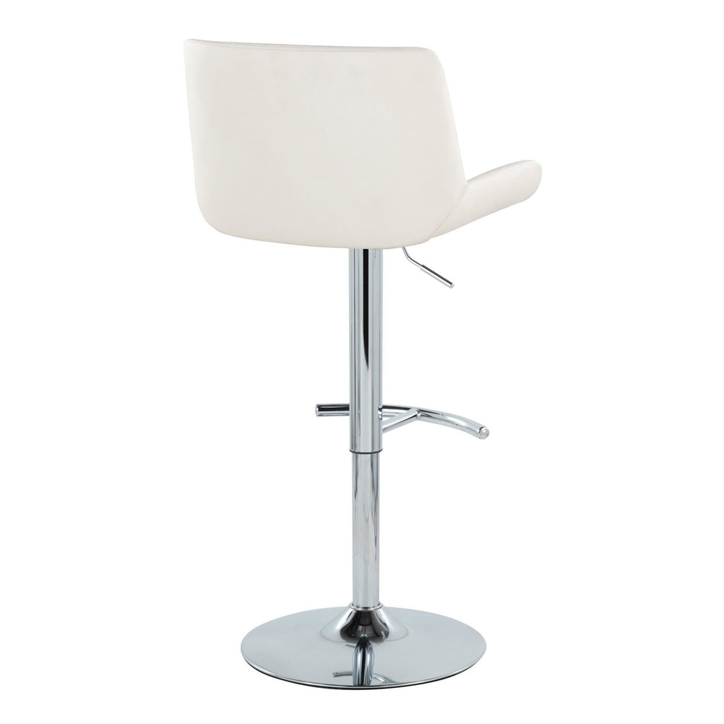 Santi Upholstered Adjustable Barstool - Set of 2 - Chrome Metal, White PU