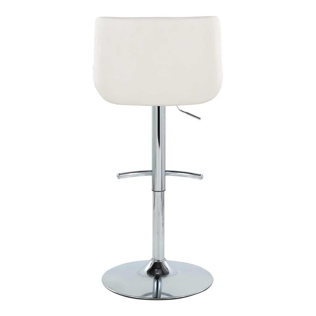 Santi Upholstered Adjustable Barstool - Set of 2 - Chrome Metal, White PU
