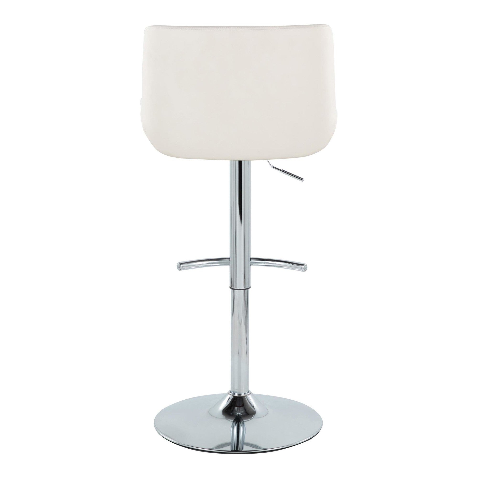 Santi Upholstered Adjustable Barstool - Set of 2 - Chrome Metal, White PU