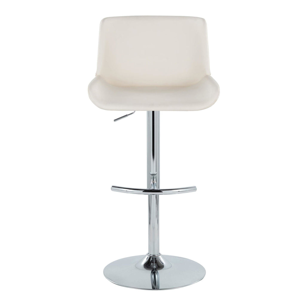 Santi Upholstered Adjustable Barstool - Set of 2 - Chrome Metal, White PU