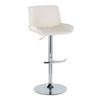 Santi Upholstered Adjustable Barstool - Set of 2 - Chrome Metal, White PU