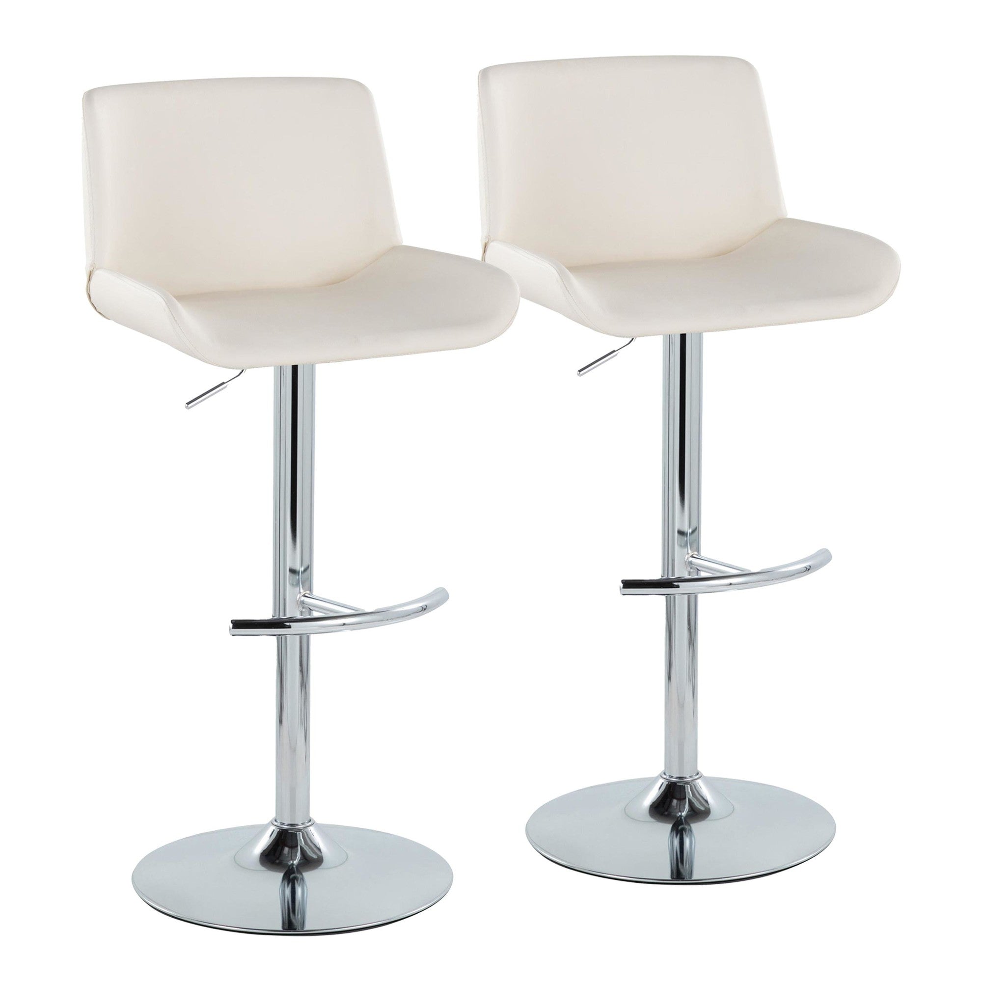 Santi Upholstered Adjustable Barstool - Set of 2 - Chrome Metal, White PU