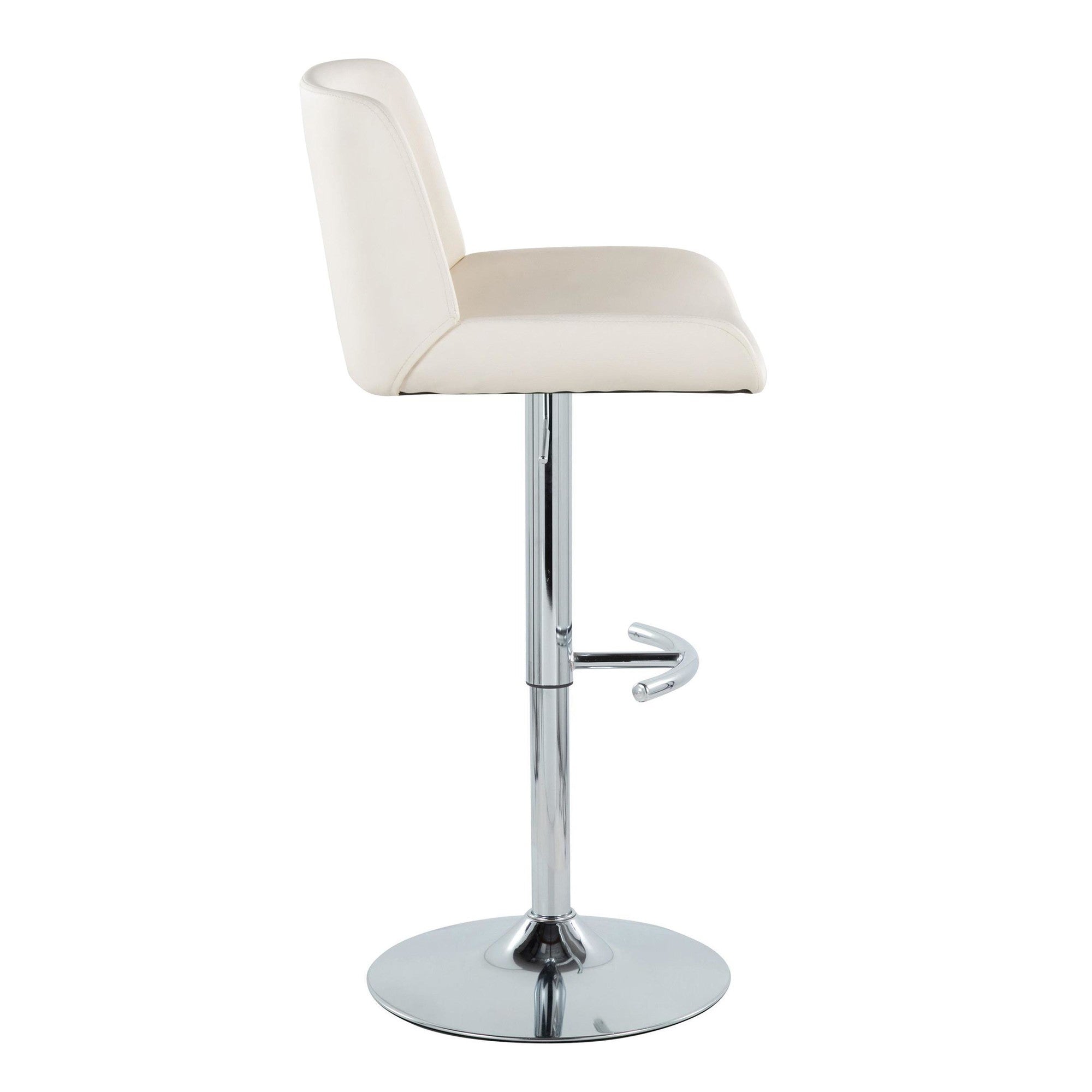 Santi Upholstered Adjustable Barstool - Set of 2 - Chrome Metal, White PU
