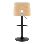 Stella Adjustable Barstool - Set of 2 - Black Metal, Natural Wood, Cream Fabric