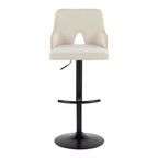 Stella Adjustable Barstool - Set of 2 - Black Metal, Natural Wood, Cream Fabric