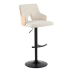 Stella Adjustable Barstool - Set of 2 - Black Metal, Natural Wood, Cream Fabric