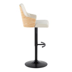 Stella Adjustable Barstool - Set of 2 - Black Metal, Natural Wood, Cream Fabric