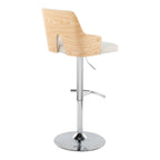 Stella Adjustable Barstool - Set of 2 - Chrome Metal, Natural Wood, Cream Fabric