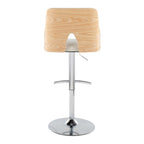 Stella Adjustable Barstool - Set of 2 - Chrome Metal, Natural Wood, Cream Fabric
