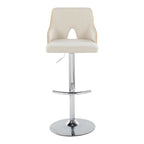 Stella Adjustable Barstool - Set of 2 - Chrome Metal, Natural Wood, Cream Fabric