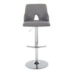 Stella Adjustable Barstool - Set of 2 - Chrome Metal, Natural Wood, Light Grey Fabric
