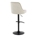 Studded Marcel Barstool - Set of 2 - Black Metal, Cream Fabric, Brass Metal