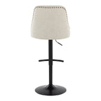 Studded Marcel Barstool - Set of 2 - Black Metal, Cream Fabric, Brass Metal