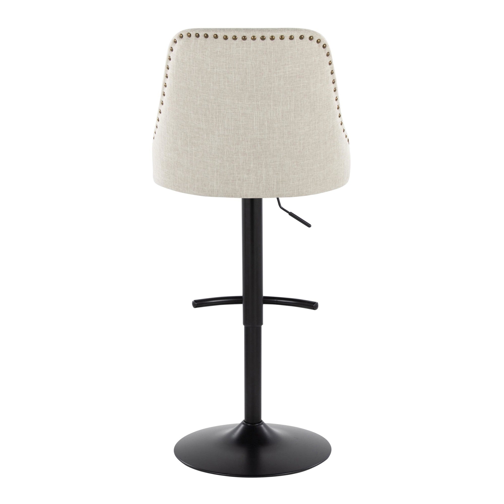 Studded Marcel Barstool - Set of 2 - Black Metal, Cream Fabric, Brass Metal