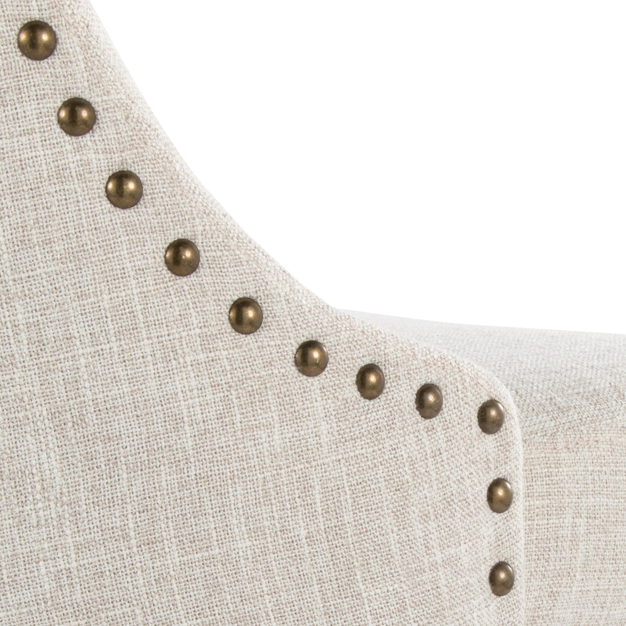 Studded Marcel Barstool - Set of 2 - Black Metal, Cream Fabric, Brass Metal