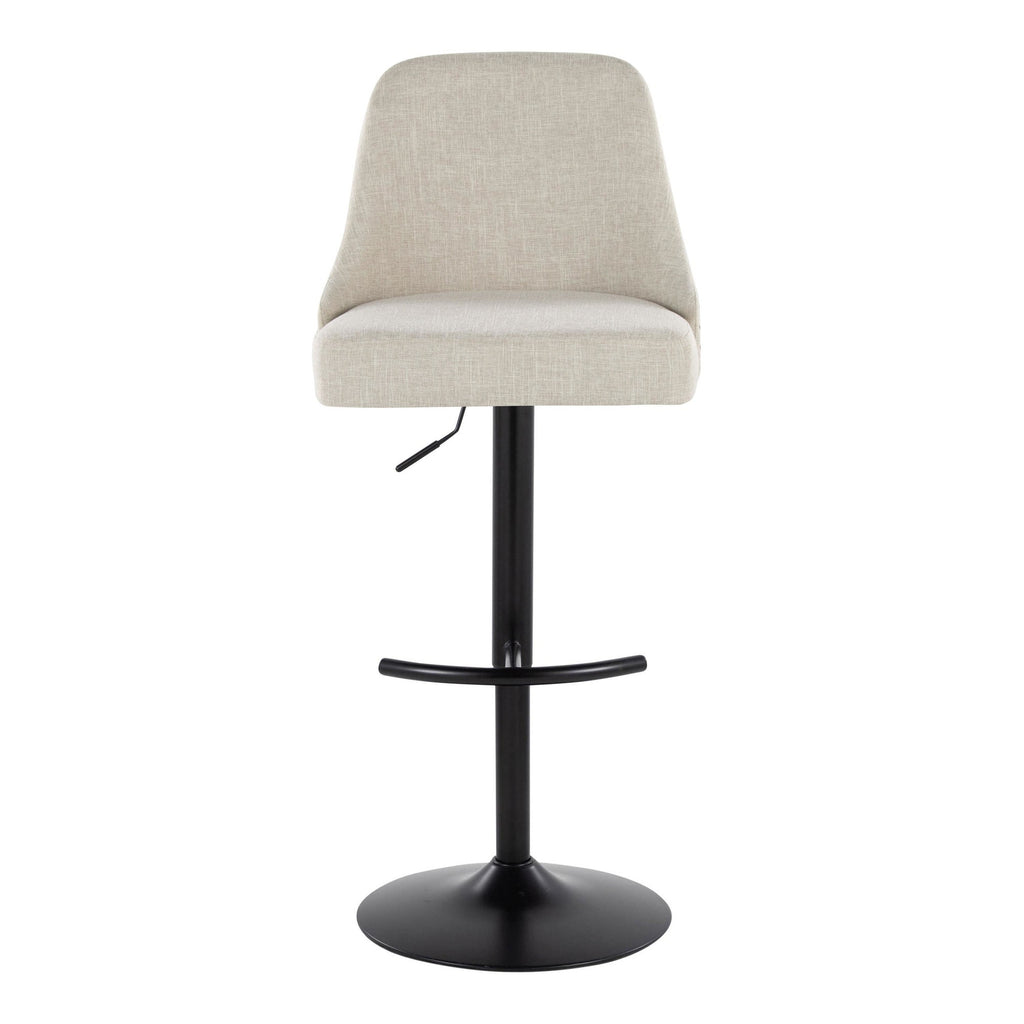 Studded Marcel Barstool - Set of 2 - Black Metal, Cream Fabric, Brass Metal