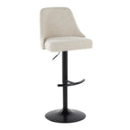 Studded Marcel Barstool - Set of 2 - Black Metal, Cream Fabric, Brass Metal