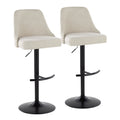 Studded Marcel Barstool - Set of 2 - Black Metal, Cream Fabric, Brass Metal