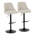 Studded Marcel Barstool - Set of 2 - Black Metal, Cream Fabric, Brass Metal