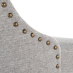 Studded Marcel Adjustable Barstool - Set of 2 - Black Metal, Light Grey Fabric, Brass Metal