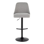 Studded Marcel Adjustable Barstool - Set of 2 - Black Metal, Light Grey Fabric, Brass Metal