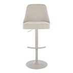Studded Marcel Adjustable Barstool - Set of 2 - Pearl Grey Metal, Cream Fabric, Brass Metal