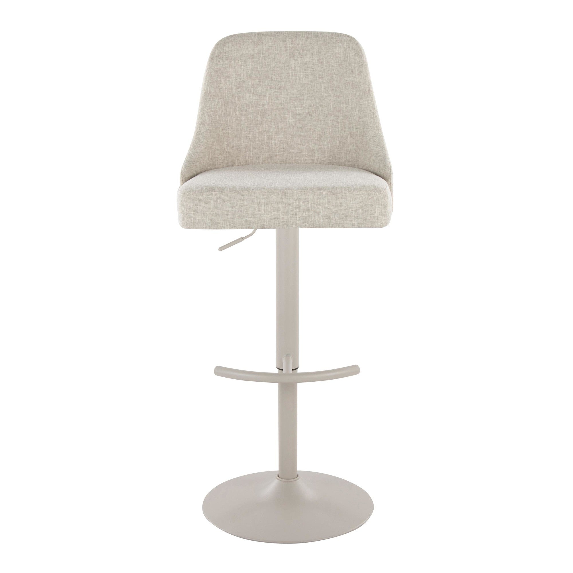 Studded Marcel Adjustable Barstool - Set of 2 - Pearl Grey Metal, Cream Fabric, Brass Metal