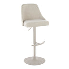 Studded Marcel Adjustable Barstool - Set of 2 - Pearl Grey Metal, Cream Fabric, Brass Metal