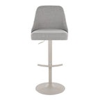 Studded Marcel Adjustable Barstool - Set of 2 - Pearl Grey Metal, Light Grey Fabric, Brass Metal