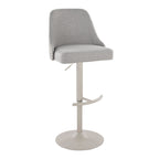 Studded Marcel Adjustable Barstool - Set of 2 - Pearl Grey Metal, Light Grey Fabric, Brass Metal